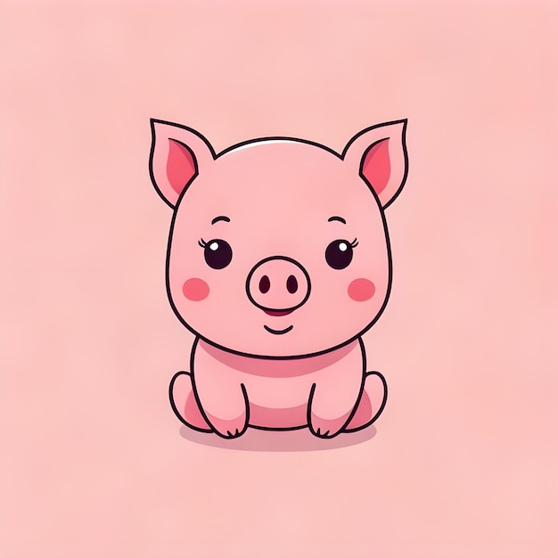 Cute Kawaii Pig Vector Clipart Icon Cartoon Character Icon on a Pale Pink Background