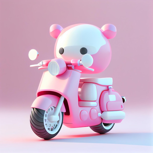 Cute kawaii pink motorcycle 3d render illustration