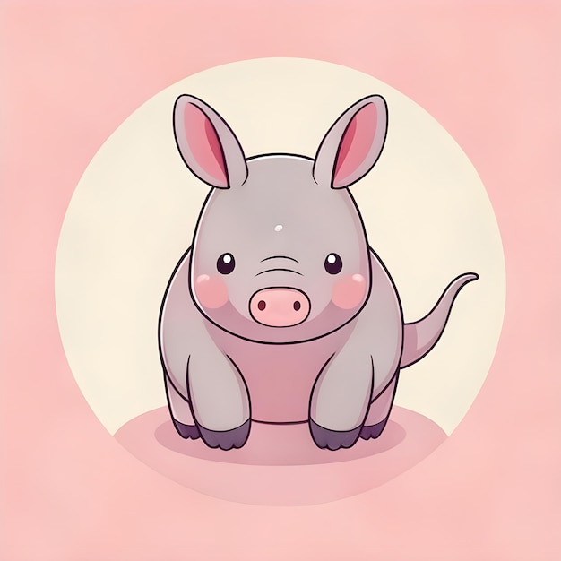 Cute Kawaii Rhino Vector Clipart Icon Cartoon Character Icon on a Pale Pink Background