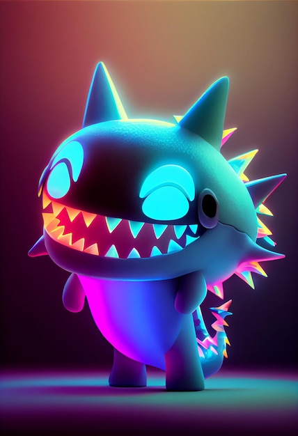 Cute Kawaii Shark glowing colorful generative ai