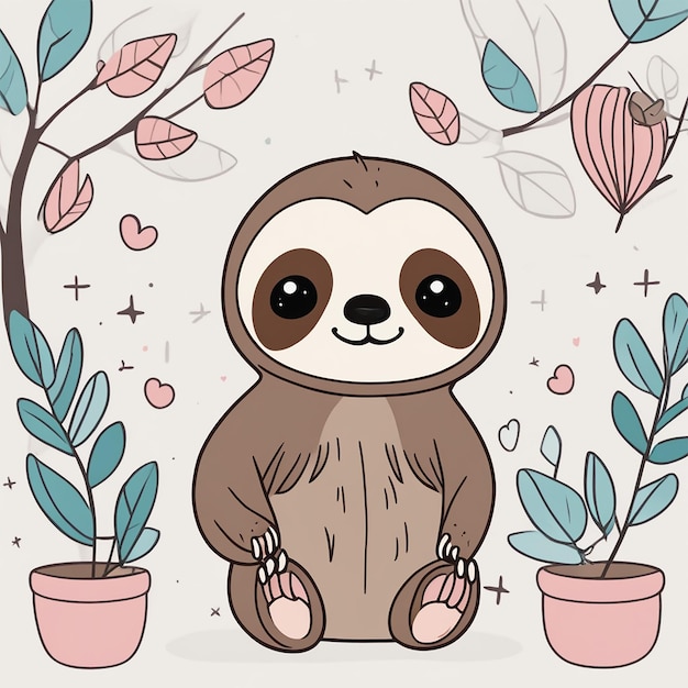 Photo cute kawaii sloth illustration