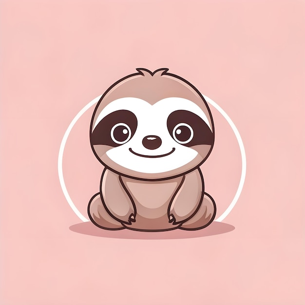 Cute Kawaii Sloth Vector Clipart Icon Cartoon Character Icon on a Pale Pink Background