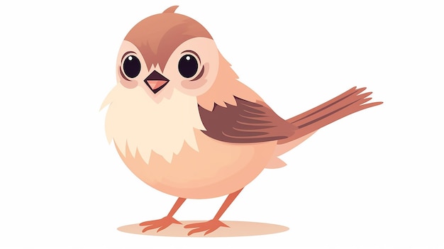 Cute Kawaii Sparrow Blush Smile and Dynamic Cartoon Style on White Background