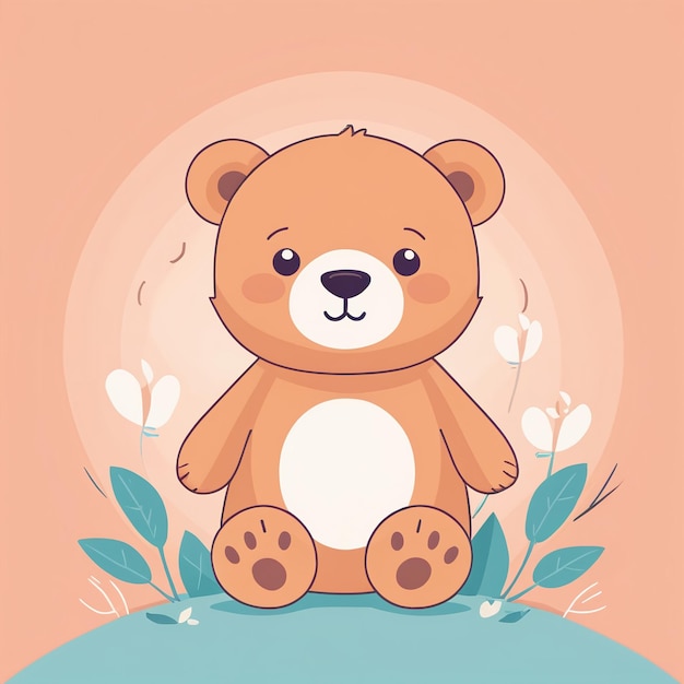 Cute kawaii teddy bear cartoon illustration for kids