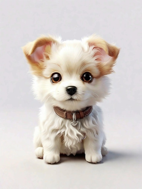 A cute Kawaii tiny hyper realistic baby dog white background