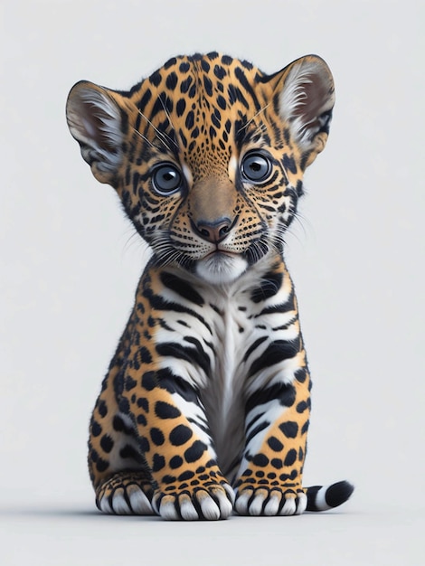 A cute Kawaii tiny hyper realistic baby jaguar