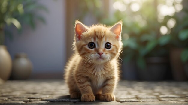 Photo a cute kawaii tiny hyper realistic cat with a plain background