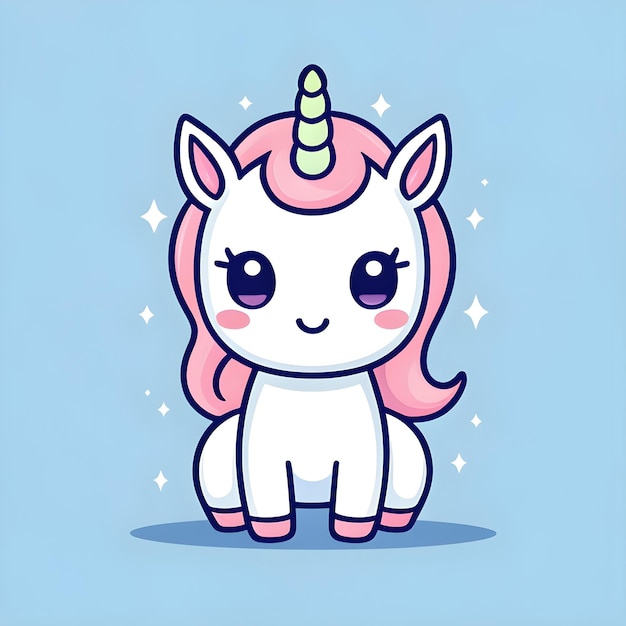 Foto cute kawaii unicorn vector clipart icon cartoon character icon op een baby blue achtergrond