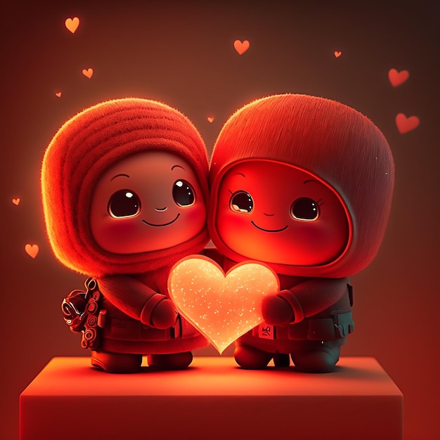 Cute kawaii valentine couple with heart