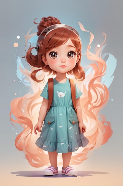 Cute kid girl steamer with a hair treatment hand drawn cartoon character illustration