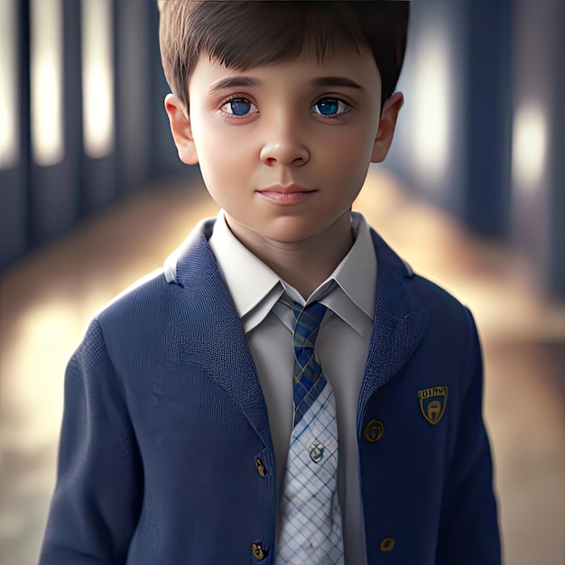 a cute kid portrait in school uniform