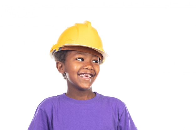 Cute kid with yellow helmet 