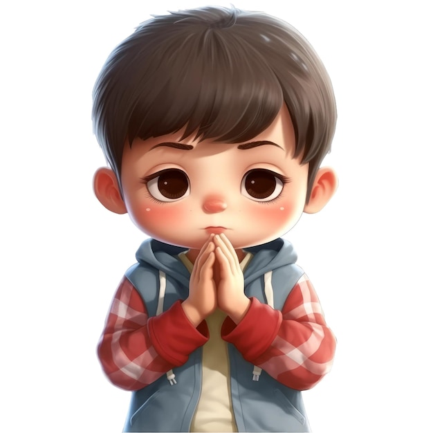 Cute kids boy pray Transparent isolated background AI