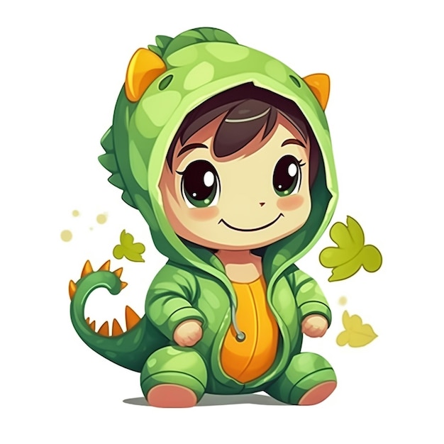 Cute kids cartoon wearing crocodile costume