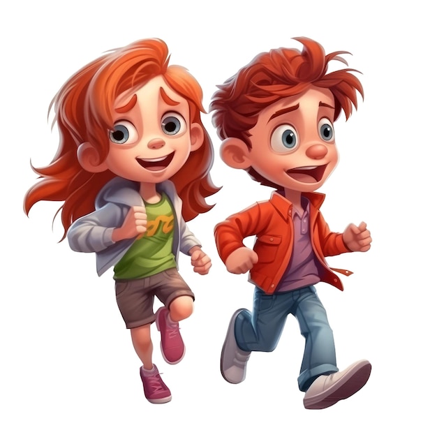 Cute kids girl and boy play Transparent isolated background AI