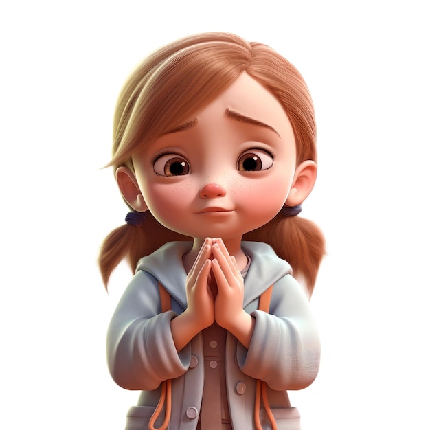 Cute kids girl pray Transparent isolated background AI