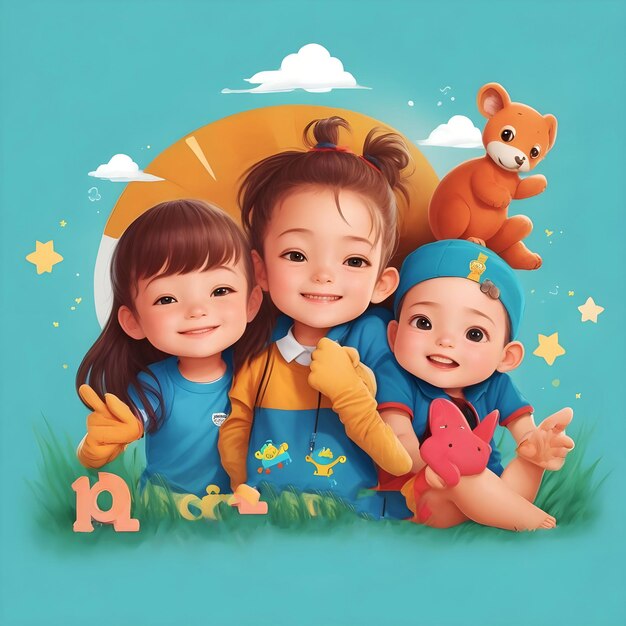 Cute kids illustration art Ai generated