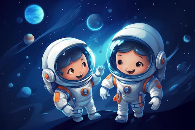 Cute kids space cartoon Generate Ai