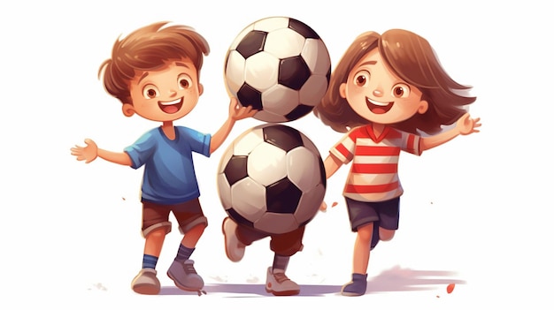 Cute kids with football ball on white background Generative ai