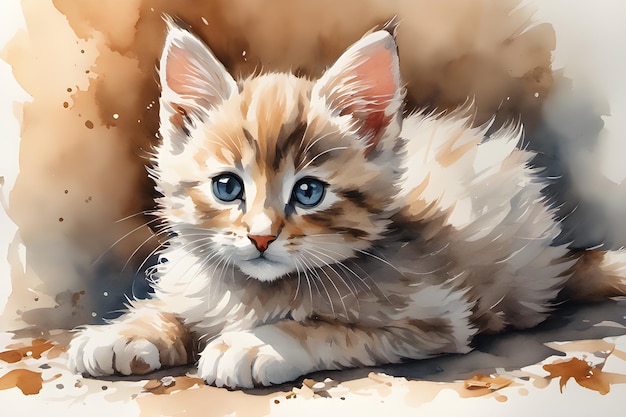 cute kitten animals wallpaper watercolor style