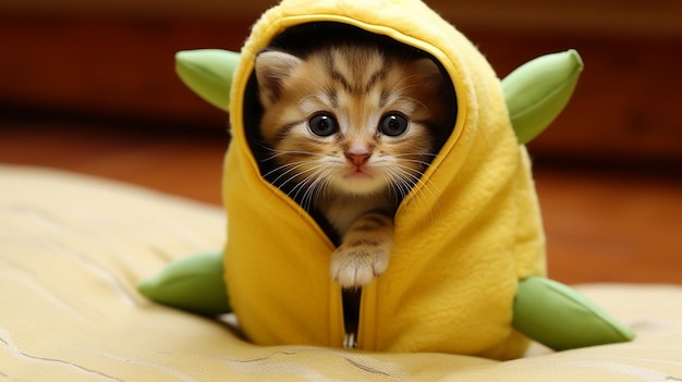 Cute kitten in a banana costume BananaStyled Kitten Adorable Fruit Feline