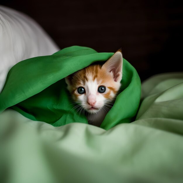 Premium AI Image Cute kitten cat hidden under the blanket AI generated