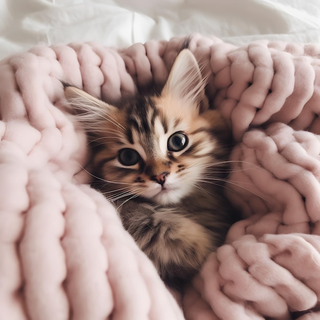 Фото Милый котенок, спрятанный под одеялом, созданный искусственным интеллектом