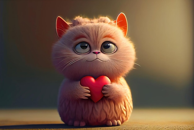 Cute kitten cat holding valentines day heart Generative AI