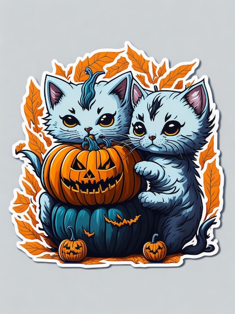 Cute kitten cats dracula and devil costume with funny face craved orange pumpkin happy halloween car