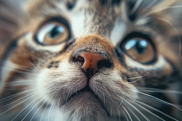 Cute Kitten Close up Portrait Fun Animal Looking into Camera Baby Cat Nose Wide Angle Lens