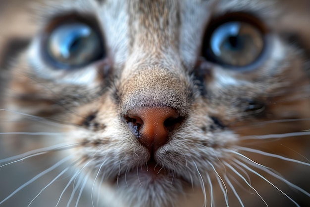 Cute Kitten Close up Portrait Fun Animal Looking into Camera Baby Cat Nose Wide Angle Lens