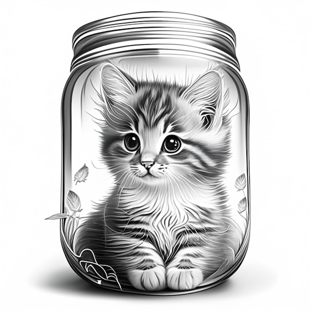 Cute kitten Coloring page for adults Coloring page for kids