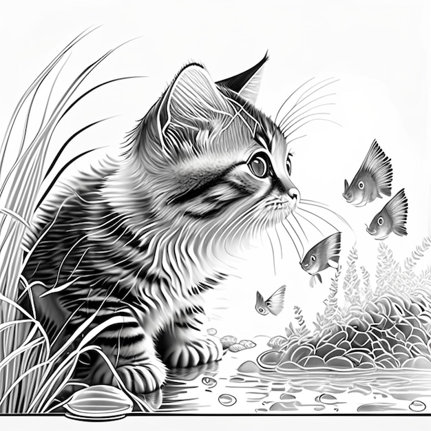 Cute kitten Coloring page for adults Coloring page for kids