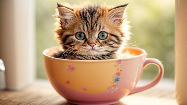 Cute kitten in a cup