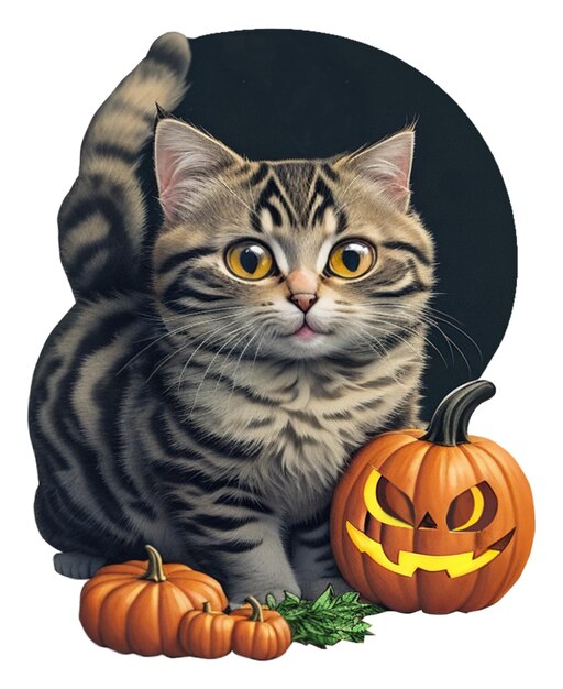 Милый котенок и хэллоуинская тыква Generative AI
