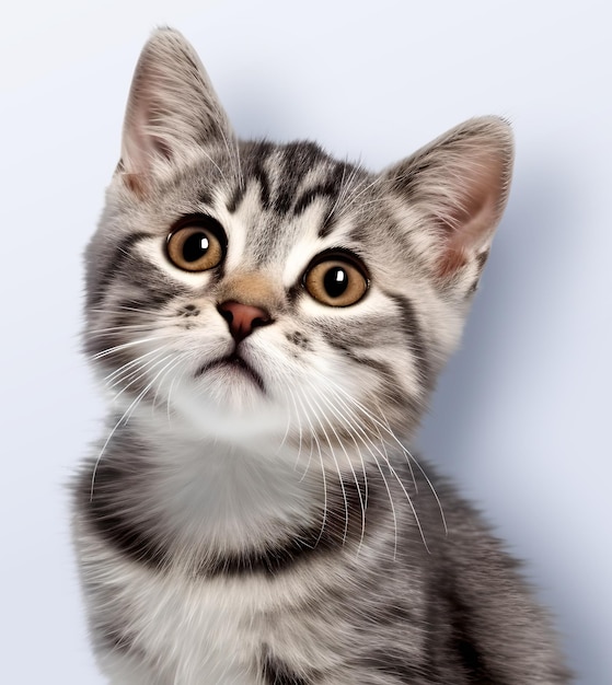 Cute kitten head portrait on isolated background