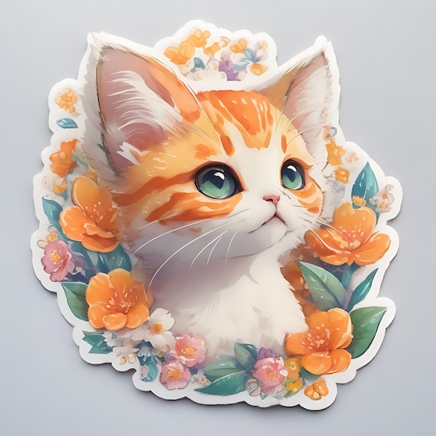 Cute Kitten Head Sticker Studio Ghibli Style