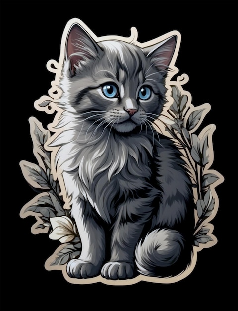 Photo cute kitten ilustration sticker clipping path included