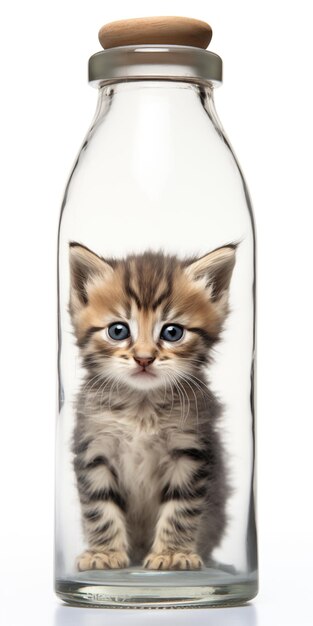 A cute kitten inside a glass bottle