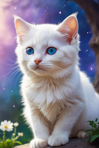 Фото Милый котенок кавайи портрет кошки в стиле фэнтези