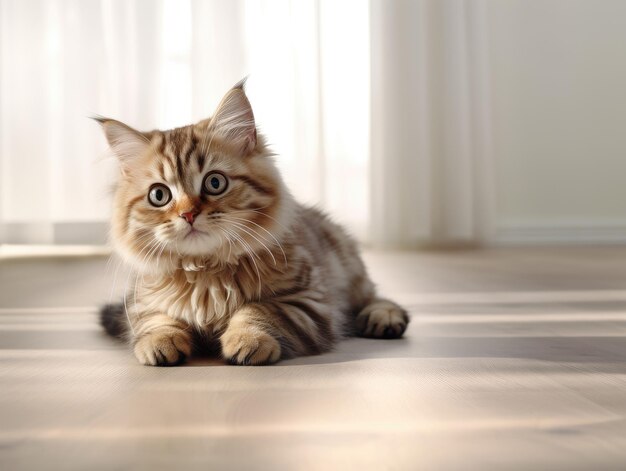 Cute kitten lies on the floor