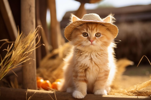 милый котенок в маленьком фермерском котенке с забавным взглядом
