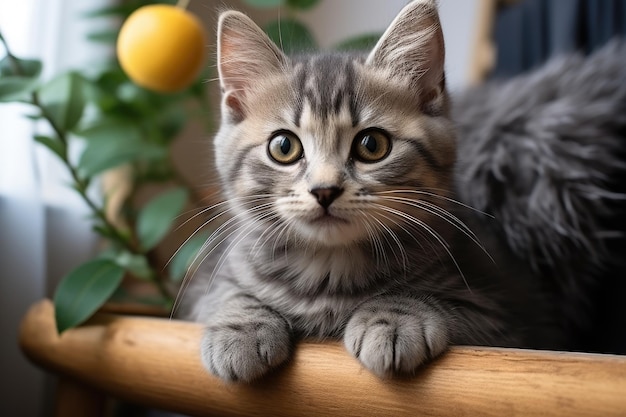 cute kitten in the living room looking at the camera professional advertising photography