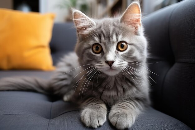 cute kitten in the living room looking at the camera professional advertising photography