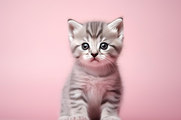 ピンクのパステル背景にかわいい子猫