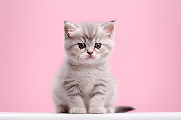 cute kitten on pink pastel background