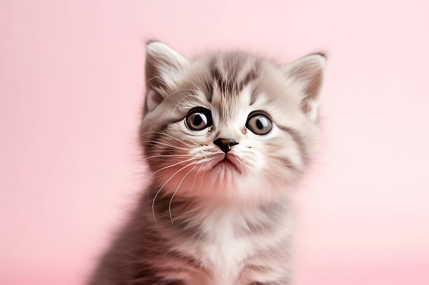 cute kitten on pink pastel background