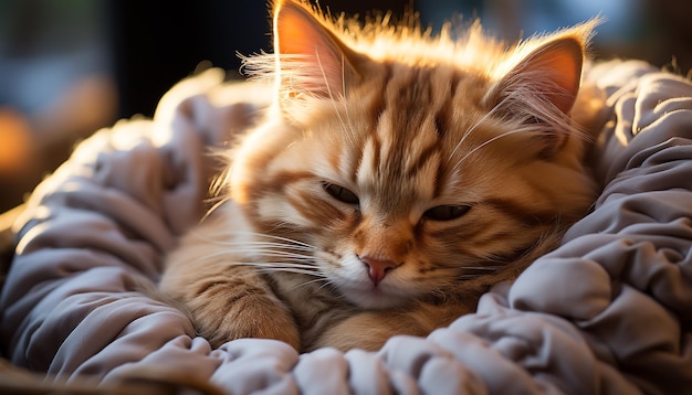 Cute kitten resting looking at camera surrounded by nature beauty generated by artificial intelligence