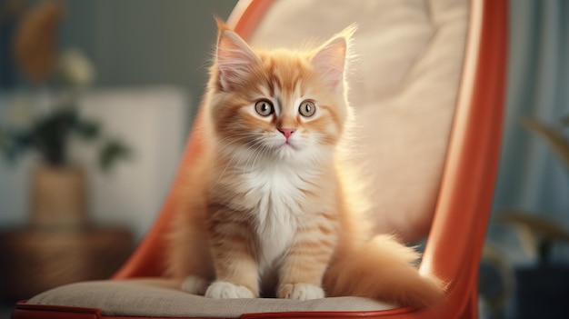 의자 에 앉아 있는 귀여운 새끼 고양이