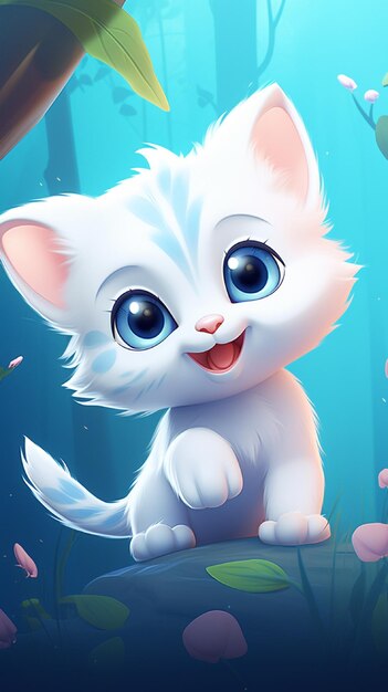 Cute kitten sitting in the forest Illustration for childrengenerated ai